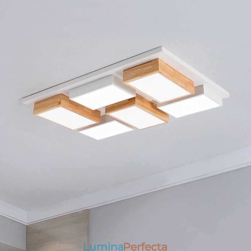 Plafoniera modernă din acrilic. Plafoniera geometrică din lemn