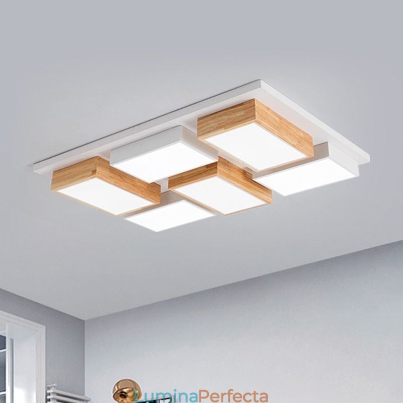 Plafoniera modernă din acrilic. Plafoniera geometrică din lemn