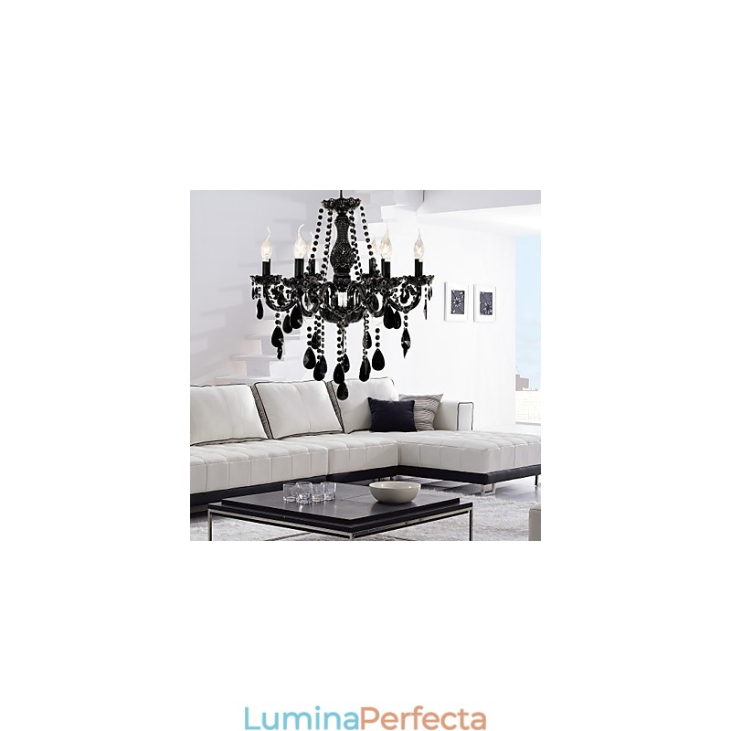 Candelabru Cristal Negru Modern 6 Lumini
