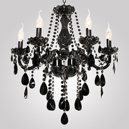 Candelabru Cristal Negru Modern 6 Lumini