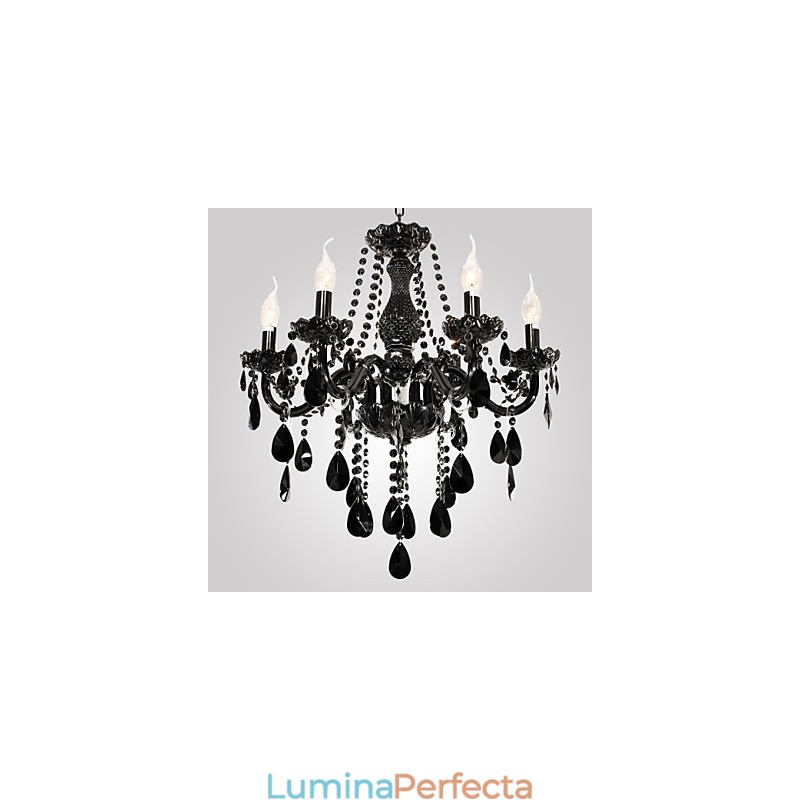 Candelabru Cristal Negru Modern 6 Lumini