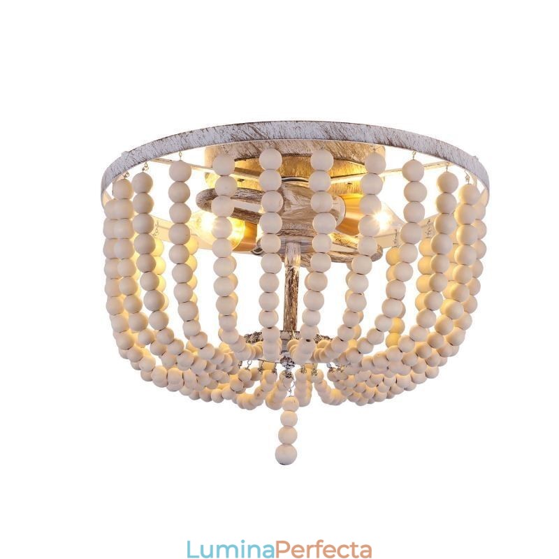 Corp de iluminat din lemn Farmhouse, cu mărgele din lemn