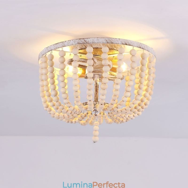 Corp de iluminat din lemn Farmhouse, cu mărgele din lemn