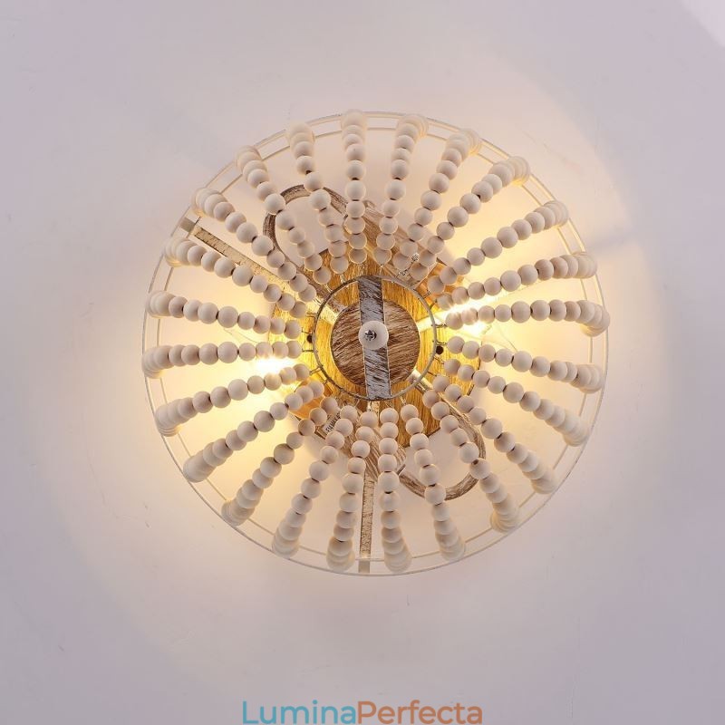 Corp de iluminat din lemn Farmhouse, cu mărgele din lemn