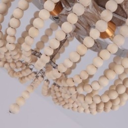 Corp de iluminat din lemn Farmhouse, cu mărgele din lemn