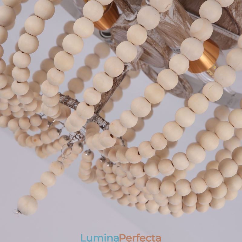 Corp de iluminat din lemn Farmhouse, cu mărgele din lemn