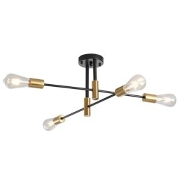 Candelabru Sputnik negru cu 4 lumini, la mijlocul secolului. Plafoniera semi-încastrată