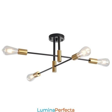 Candelabru Sputnik negru cu 4 lumini, la mijlocul secolului. Plafoniera semi-încastrată