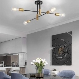 Candelabru Sputnik negru cu 4 lumini, la mijlocul secolului. Plafoniera semi-încastrată