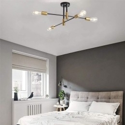 Candelabru Sputnik negru cu 4 lumini, la mijlocul secolului. Plafoniera semi-încastrată