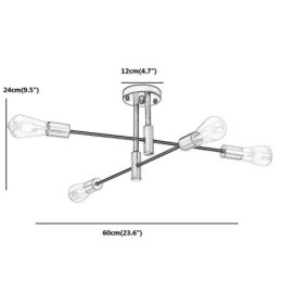 Candelabru Sputnik negru cu 4 lumini, la mijlocul secolului. Plafoniera semi-încastrată