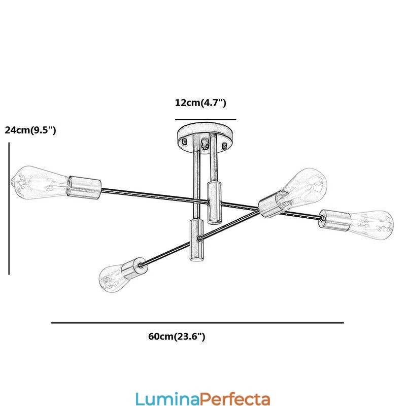 Candelabru Sputnik negru cu 4 lumini, la mijlocul secolului. Plafoniera semi-încastrată