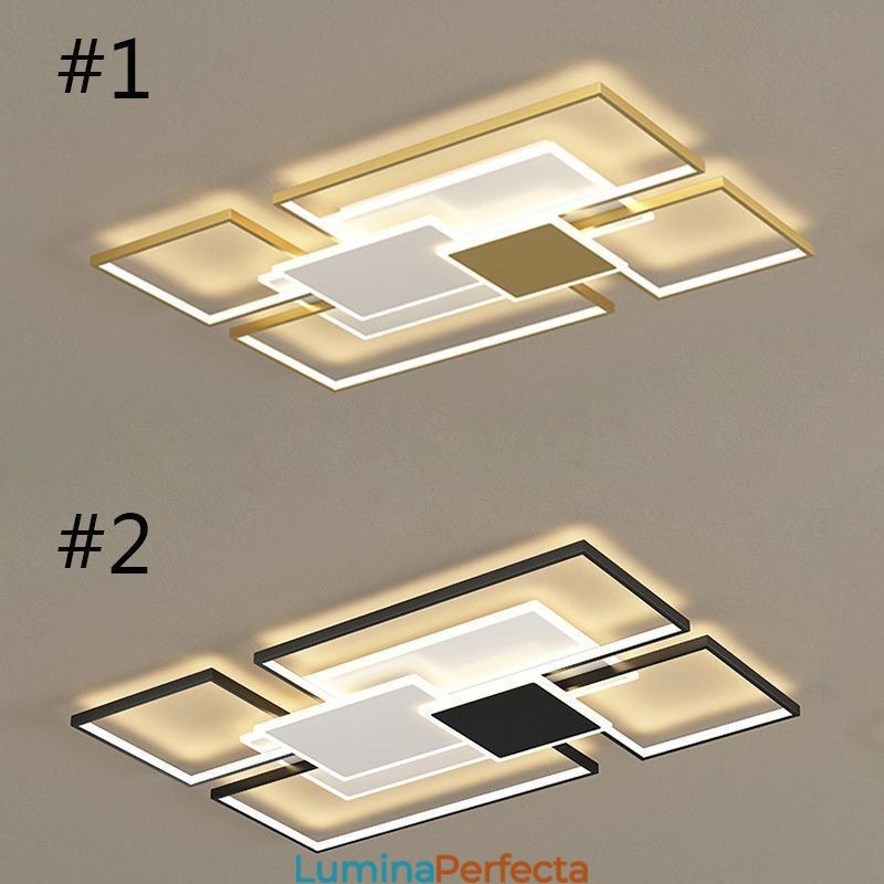 Plafoniera geometrică cu montare încastrabilă aurie modernă, 2 straturi