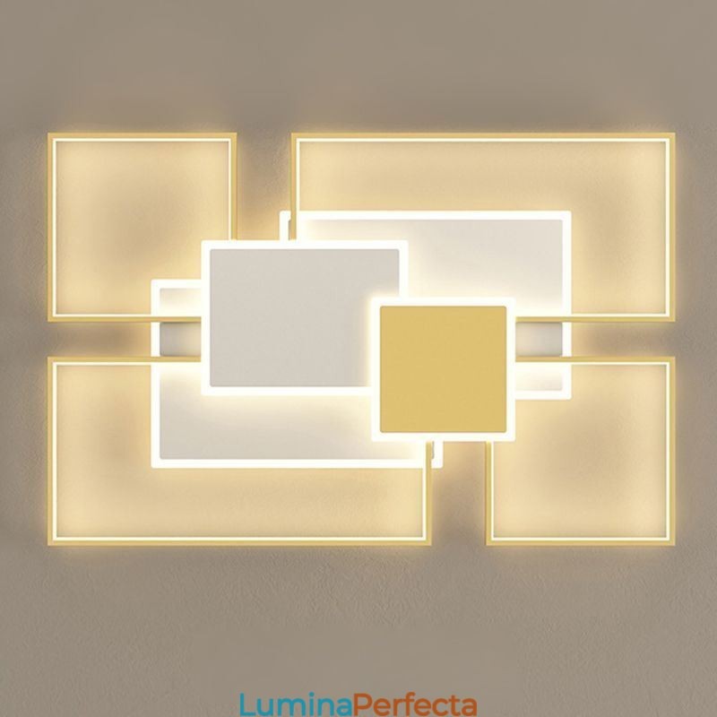 Plafoniera geometrică cu montare încastrabilă aurie modernă, 2 straturi