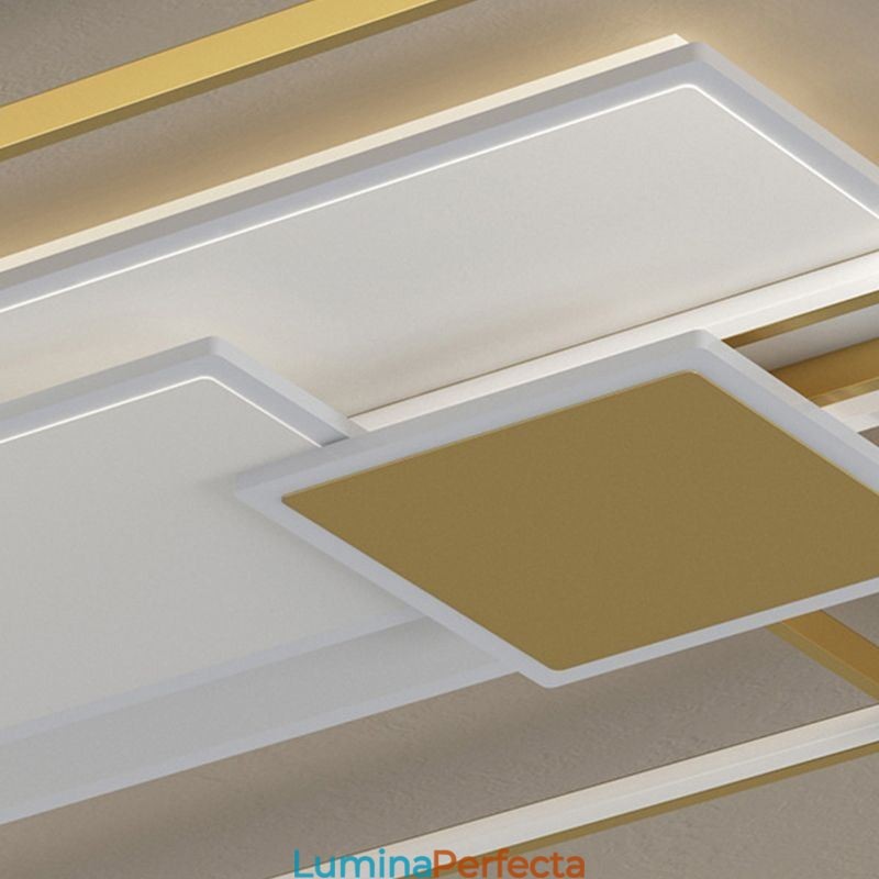 Plafoniera geometrică cu montare încastrabilă aurie modernă, 2 straturi
