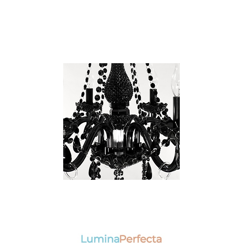 Candelabru Cristal Negru Modern 6 Lumini
