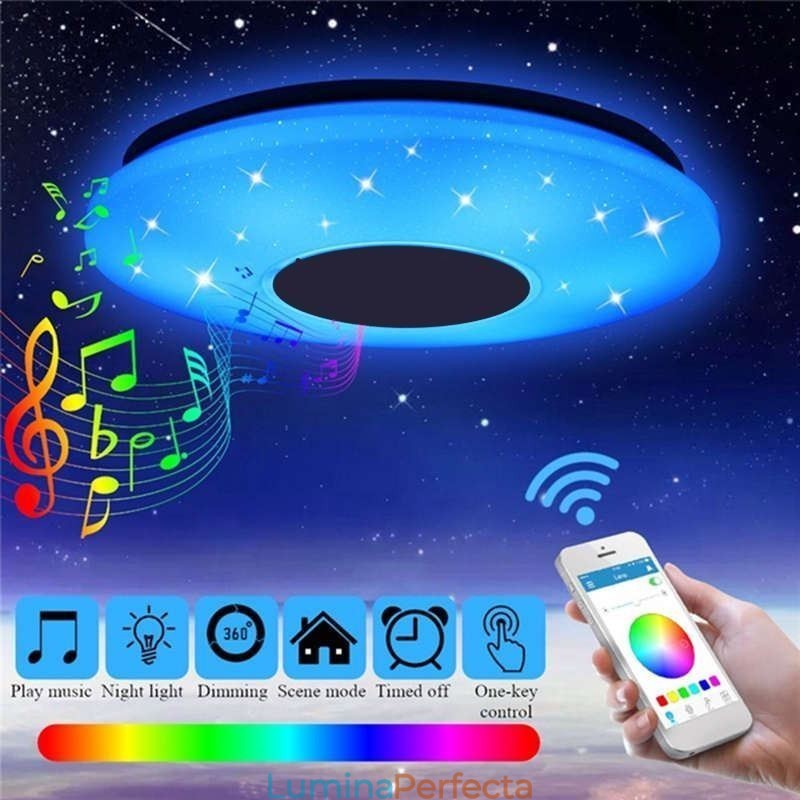Plafoniera colorată cu montare încasată cu funcție de sincronizare a difuzorului muzical Bluetooth