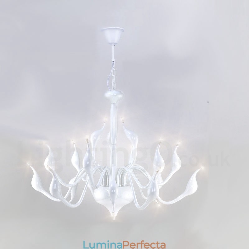 Candelabru Swan 18 lumini din inoxidabil G4 cu finisaj alb