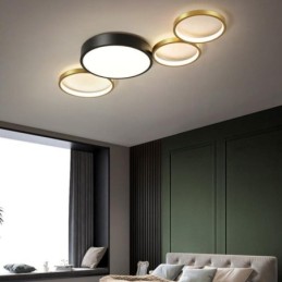 Plafoniera cu 4 inele cu montare încasată Iluminare unică cu abajur negru+auriu