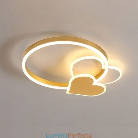 Plafoniera modernă din acrilic cu montaj încastrat, auriu, cu două inimi