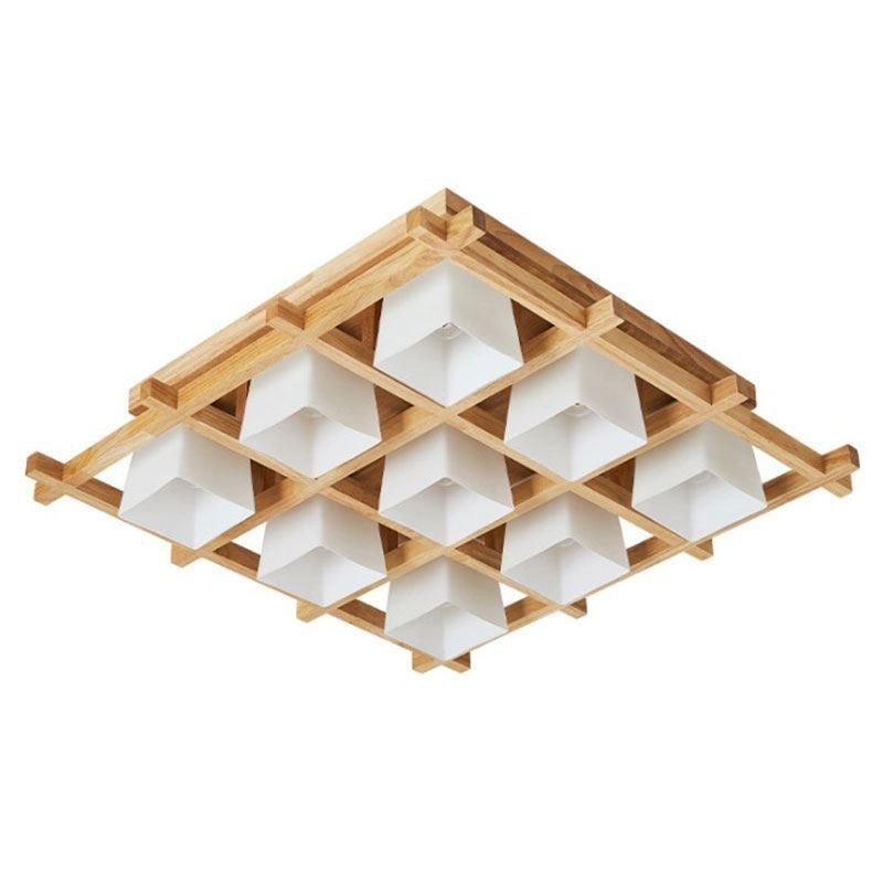 Plafoniera Nordic Square Grid, cu montare incastrata, din lemn de cauciuc