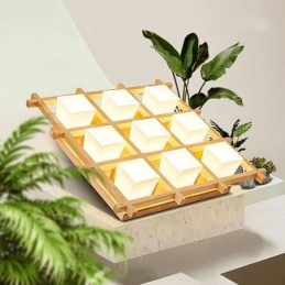 Plafoniera Nordic Square Grid, cu montare incastrata, din lemn de cauciuc