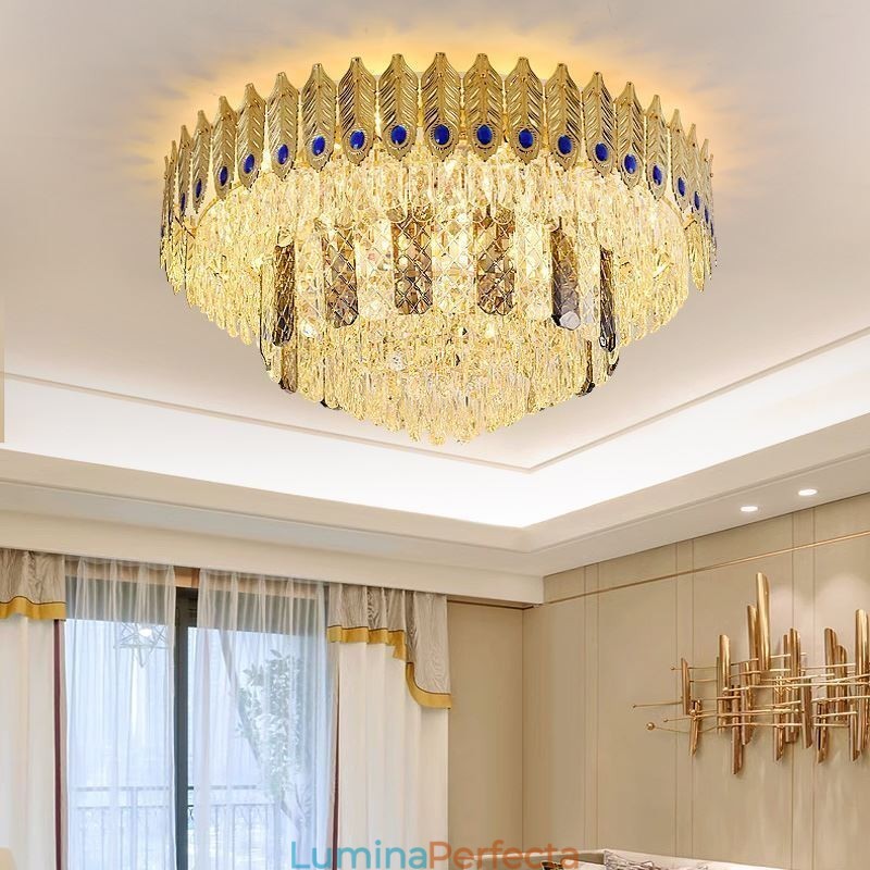 Plafoniera decorativă de lux, rotundă, galvanizată, cu montare încastrabilă din cristal Phoenix Tail