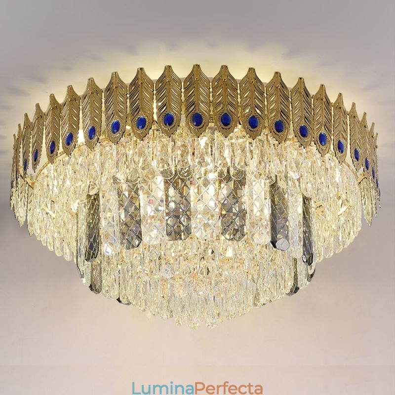 Plafoniera decorativă de lux, rotundă, galvanizată, cu montare încastrabilă din cristal Phoenix Tail
