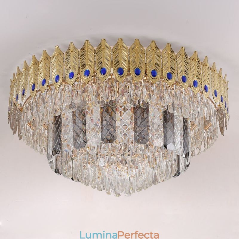 Plafoniera decorativă de lux, rotundă, galvanizată, cu montare încastrabilă din cristal Phoenix Tail