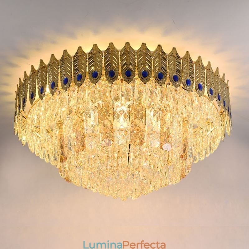 Plafoniera decorativă de lux, rotundă, galvanizată, cu montare încastrabilă din cristal Phoenix Tail