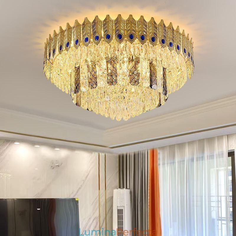 Plafoniera decorativă de lux, rotundă, galvanizată, cu montare încastrabilă din cristal Phoenix Tail