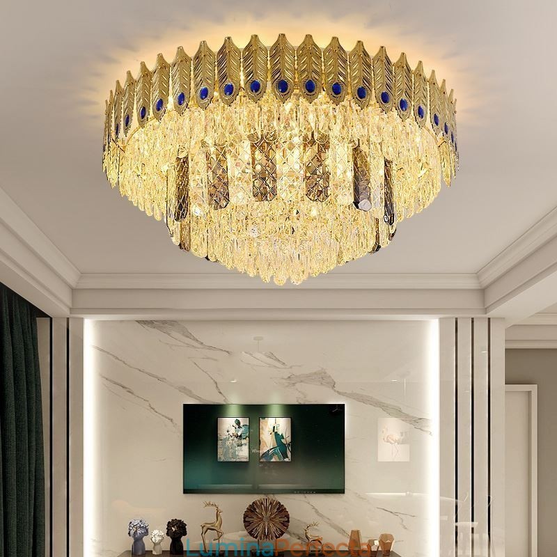 Plafoniera decorativă de lux, rotundă, galvanizată, cu montare încastrabilă din cristal Phoenix Tail