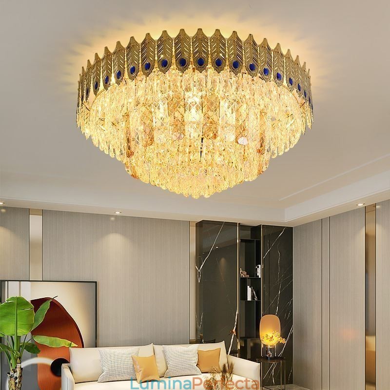 Plafoniera decorativă de lux, rotundă, galvanizată, cu montare încastrabilă din cristal Phoenix Tail