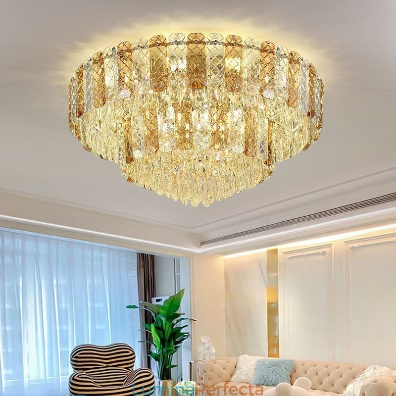 Plafoniera decorativă de lux, rotundă, cu două straturi, cristal, 80 cm