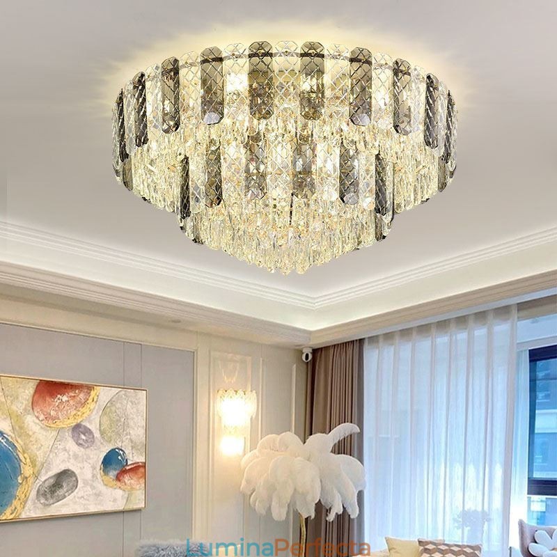 Plafoniera decorativă de lux, rotundă, cu două straturi, cristal, 80 cm