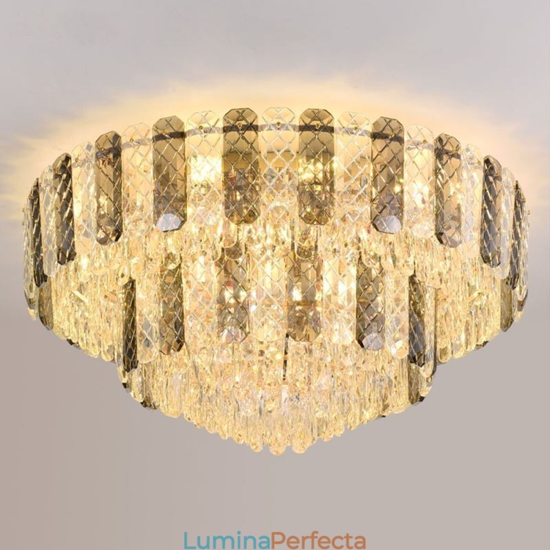 Plafoniera decorativă de lux, rotundă, cu două straturi, cristal, 80 cm