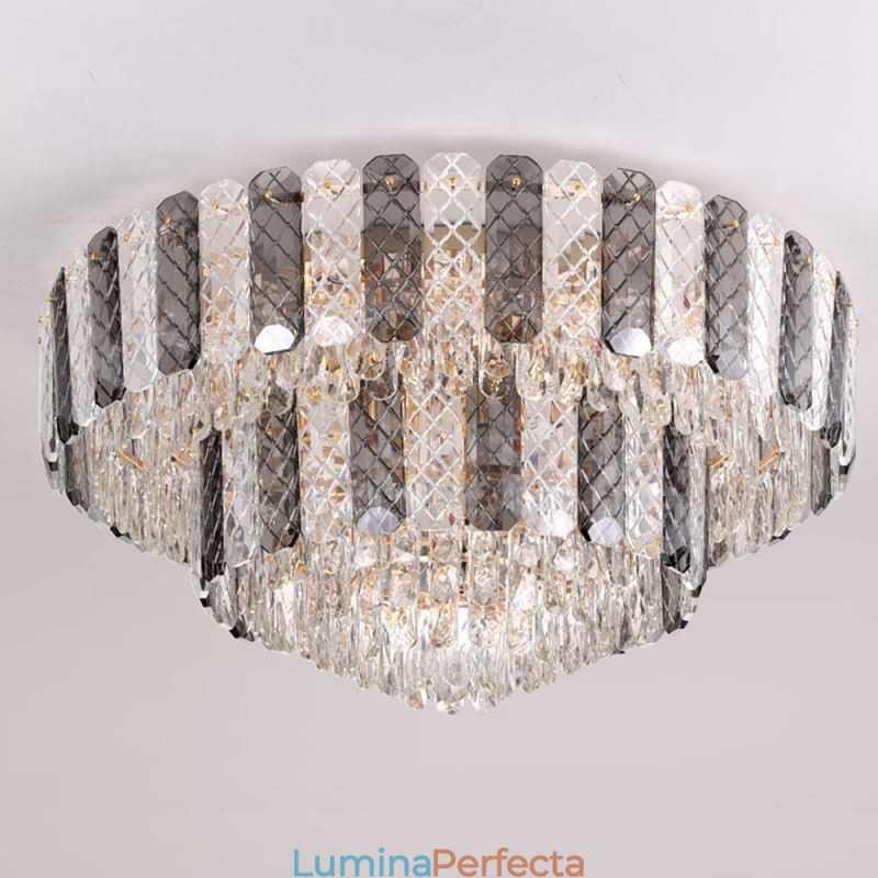 Plafoniera decorativă de lux, rotundă, cu două straturi, cristal, 80 cm