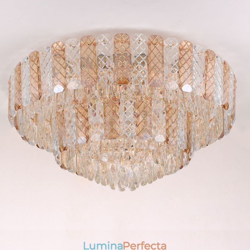 Plafoniera decorativă de lux, rotundă, cu două straturi, cristal, 80 cm