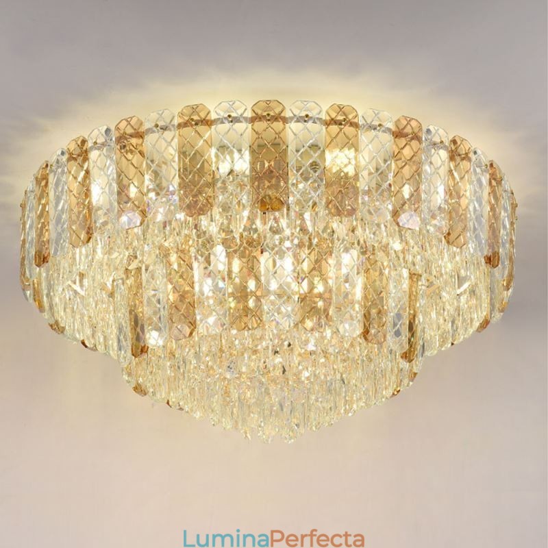 Plafoniera decorativă de lux, rotundă, cu două straturi, cristal, 80 cm