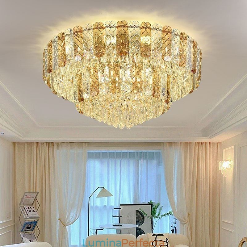 Plafoniera decorativă de lux, rotundă, cu două straturi, cristal, 80 cm