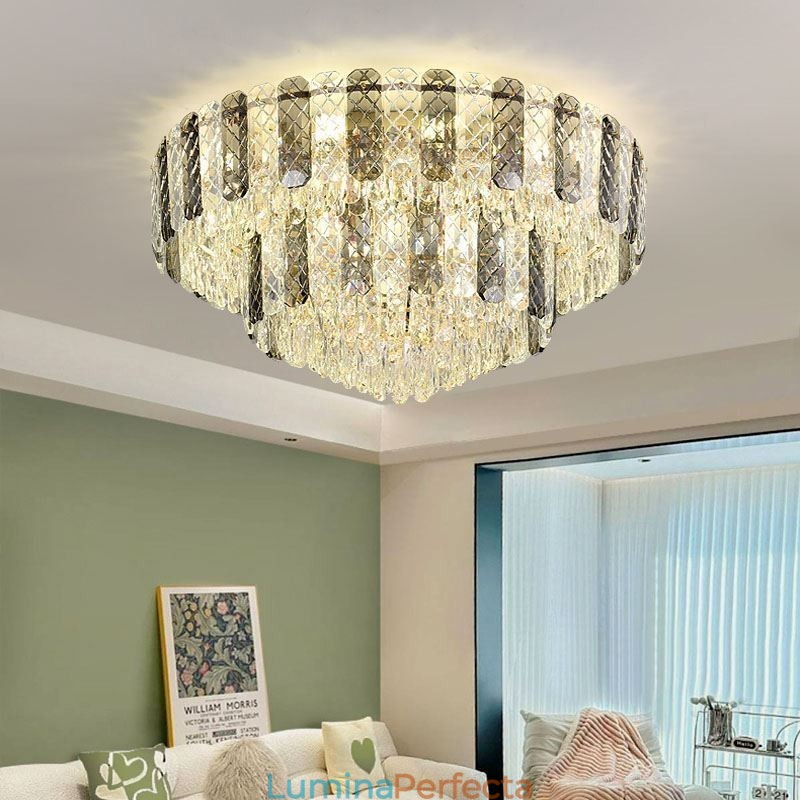 Plafoniera decorativă de lux, rotundă, cu două straturi, cristal, 80 cm
