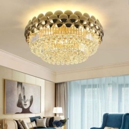 Plafoniera Decrativa de lux Rotunda Galvanizata cu Aur de Cristal, 80cm