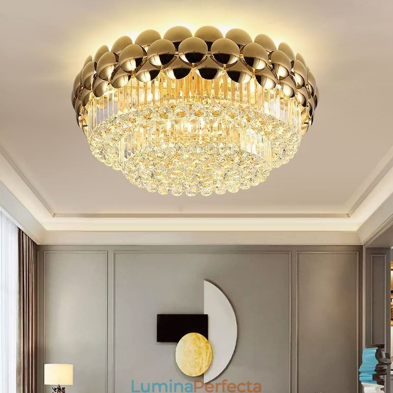 Plafoniera Decrativa de lux Rotunda Galvanizata cu Aur de Cristal, 80cm