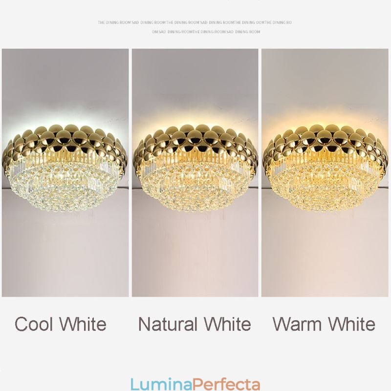Plafoniera Decrativa de lux Rotunda Galvanizata cu Aur de Cristal, 80cm