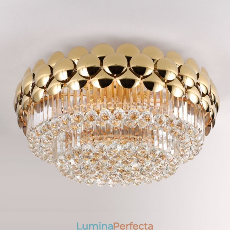Plafoniera Decrativa de lux Rotunda Galvanizata cu Aur de Cristal, 80cm