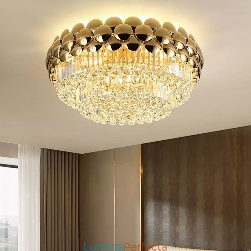 Plafoniera Decrativa de lux Rotunda Galvanizata cu Aur de Cristal, 80cm