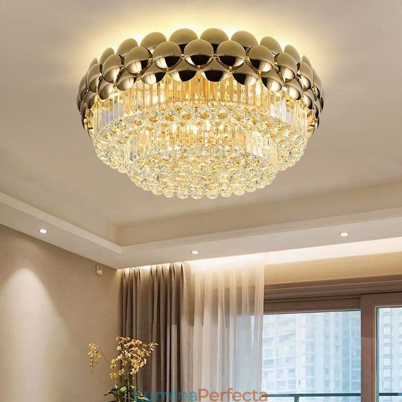 Plafoniera Decrativa de lux Rotunda Galvanizata cu Aur de Cristal, 80cm