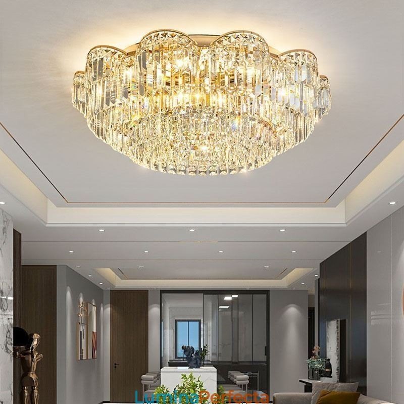 Plafoniera rotundă de lux cu montare încastrabilă cu cristal