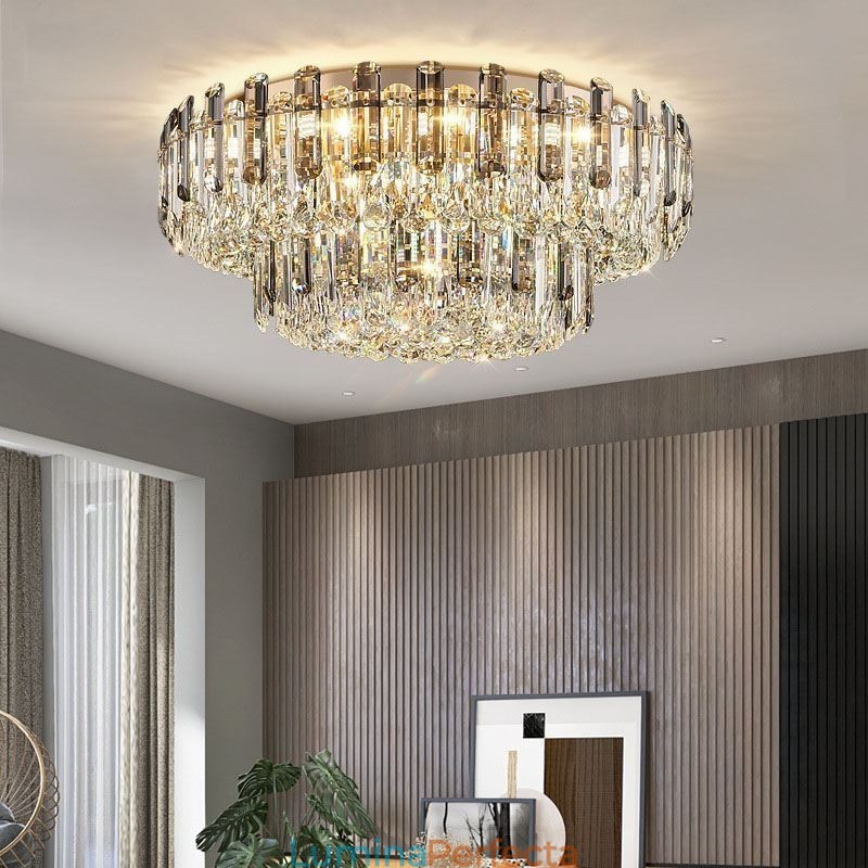 Plafoniera rotundă cu decorare cristal, cu montare încastrabilă, gri fum
