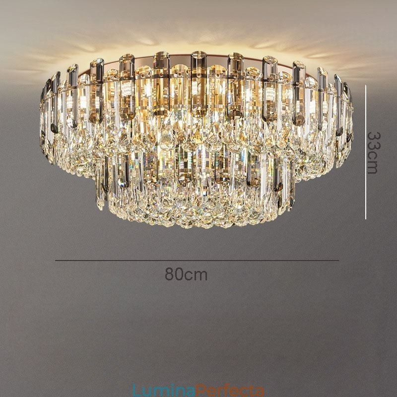Plafoniera rotundă cu decorare cristal, cu montare încastrabilă, gri fum